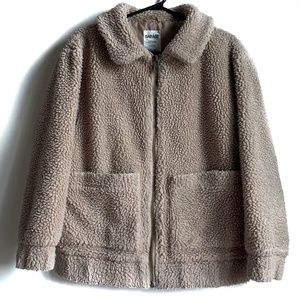Garage Tan Beige Fuzzy Zip Up Pixie Sherpa Teddy Coat Jacket Size XS/S (GUC)
